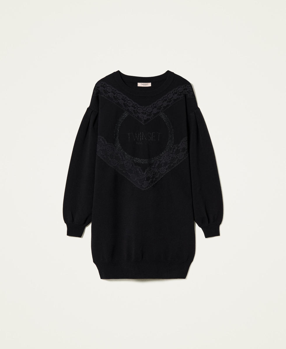 Knit dress with lace and logo Black Woman 212TT3041-0S