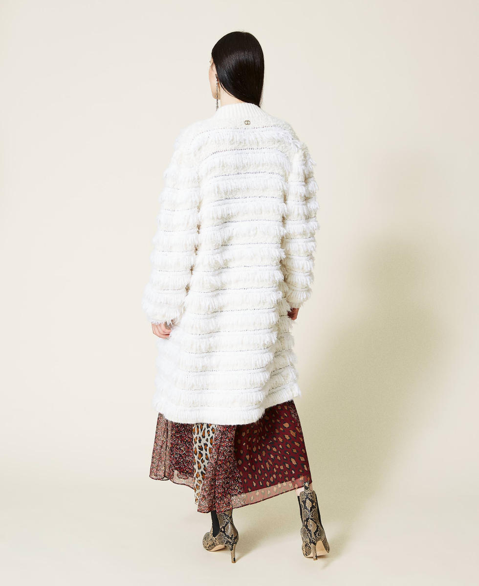 Wool blend coat with fringes White Snow Woman 212TT3060-04