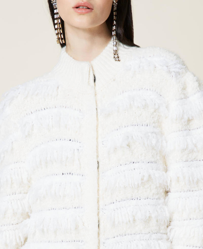 Mantel aus Wollmischung mit Fransen Weiß Schnee Frau 212TT3060-05
