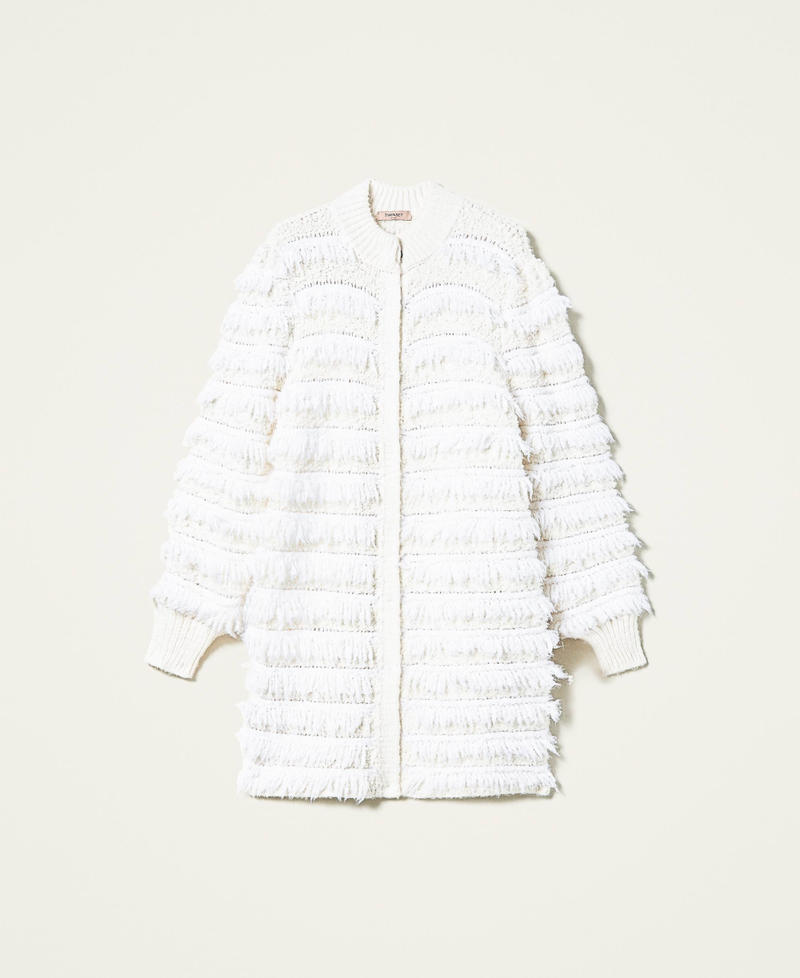 Manteau en laine mélangée avec franges Blanc Neige Femme 212TT3060-0S