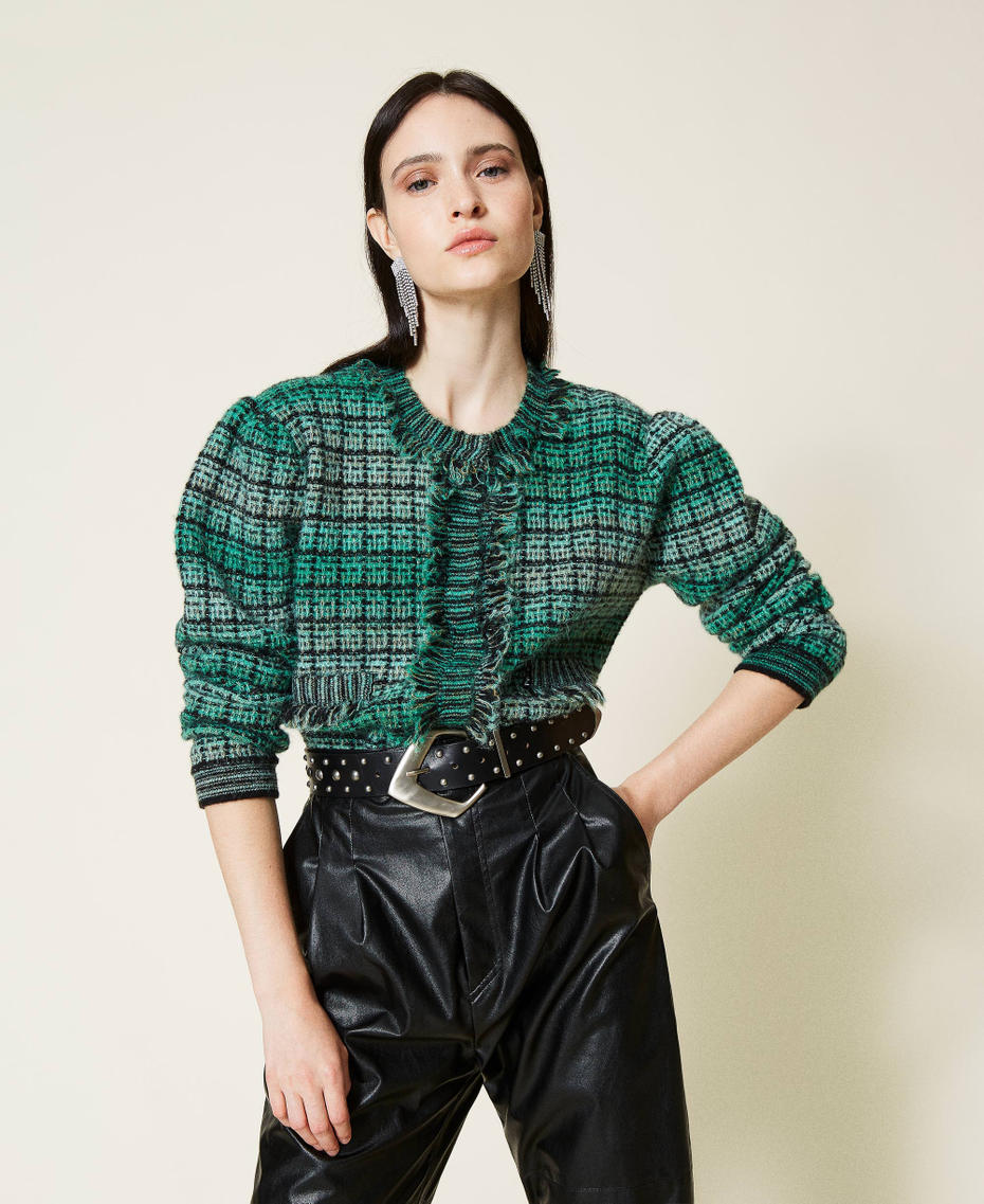 Giacca in misto alpaca jacquard check Jacquard Sfumato Verde "Pitone" Donna 212TT3101-01