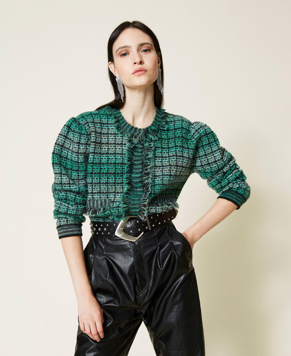 Check jacquard alpaca blend jacket &ldquo;Python&rdquo; Green Nuanced Jacquard Woman 212TT3101-01