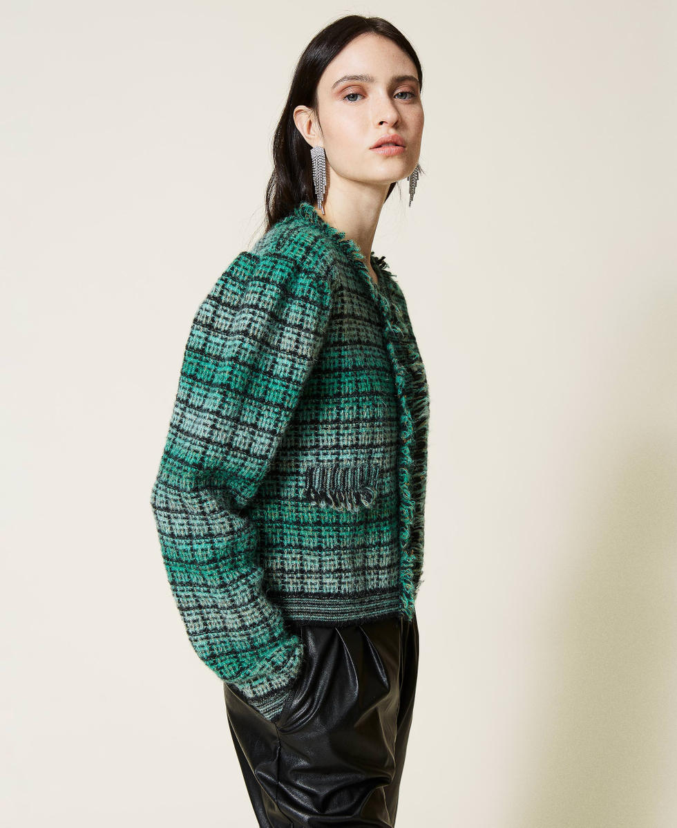 Check jacquard alpaca blend jacket &ldquo;Python&rdquo; Green Nuanced Jacquard Woman 212TT3101-03
