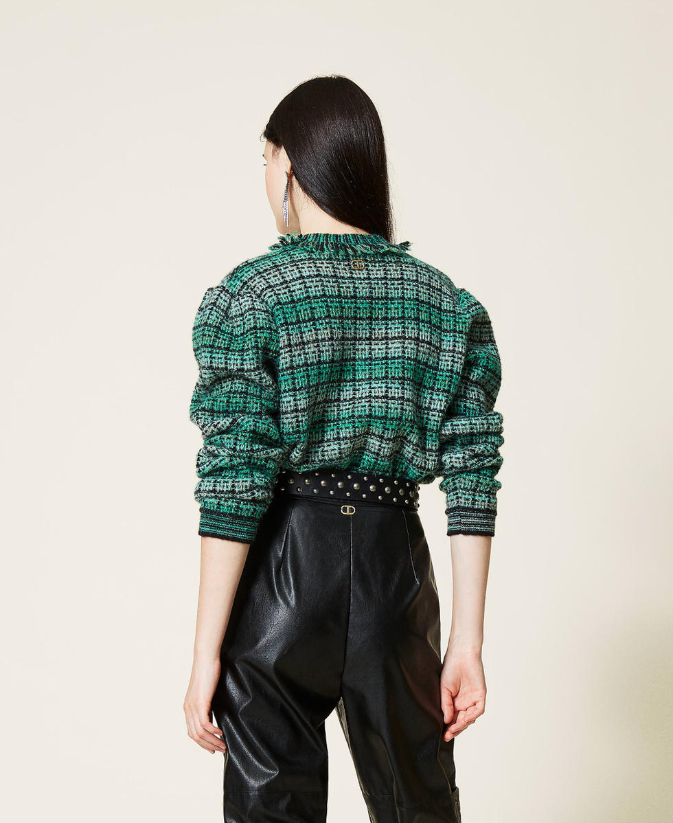Check jacquard alpaca blend jacket &ldquo;Python&rdquo; Green Nuanced Jacquard Woman 212TT3101-04