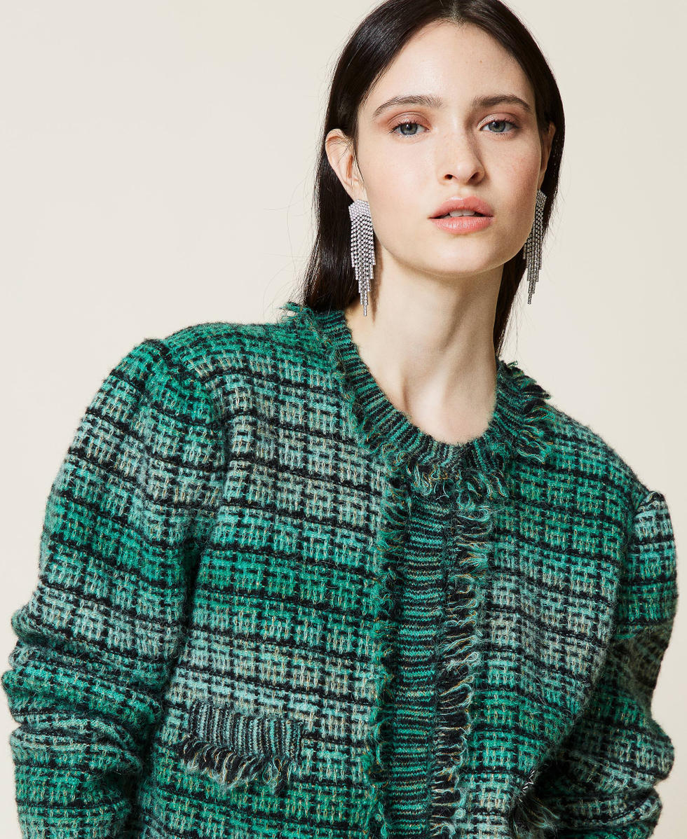 Check jacquard alpaca blend jacket &ldquo;Python&rdquo; Green Nuanced Jacquard Woman 212TT3101-05