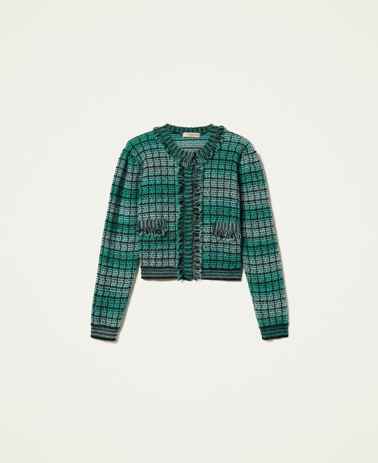 Giacca in misto alpaca jacquard check Jacquard Sfumato Verde "Pitone" Donna 212TT3101-0S