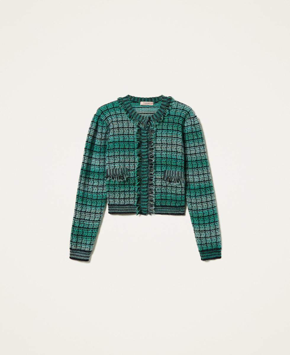 Check jacquard alpaca blend jacket &ldquo;Python&rdquo; Green Nuanced Jacquard Woman 212TT3101-0S