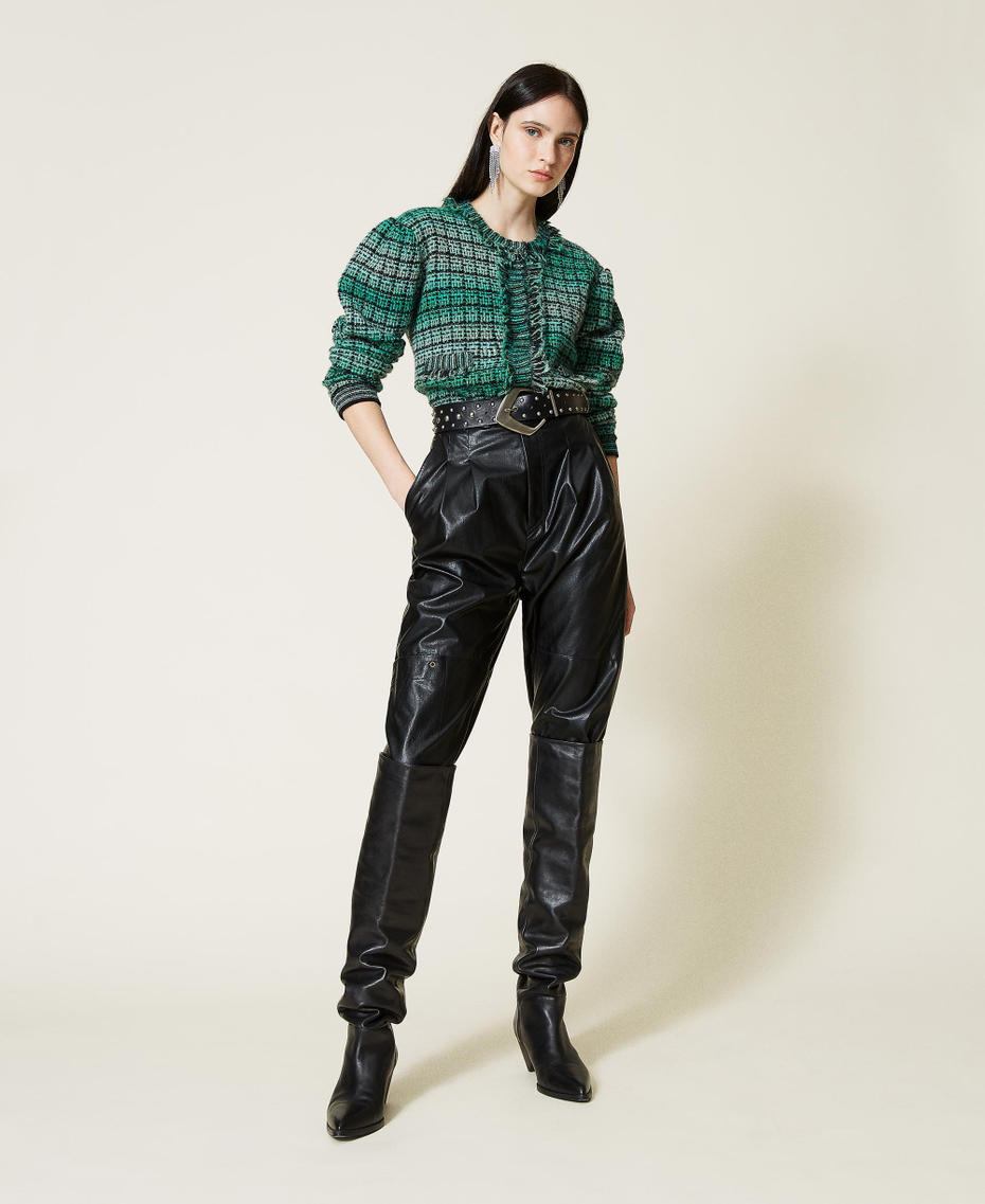 Giacca in misto alpaca jacquard check Jacquard Sfumato Verde "Pitone" Donna 212TT3101-0T