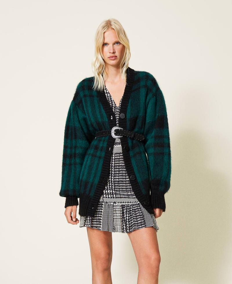 Mohair blend check cardigan Black / Dark Green Check Jacquard Woman 212TT3110-01