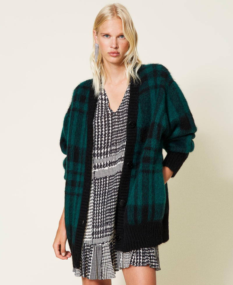 Mohair blend check cardigan Black / Dark Green Check Jacquard Woman 212TT3110-02