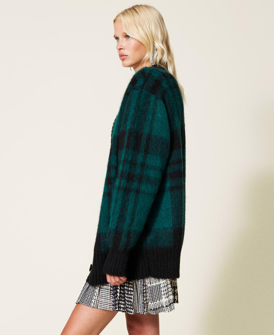 Mohair blend check cardigan Black / Dark Green Check Jacquard Woman 212TT3110-03