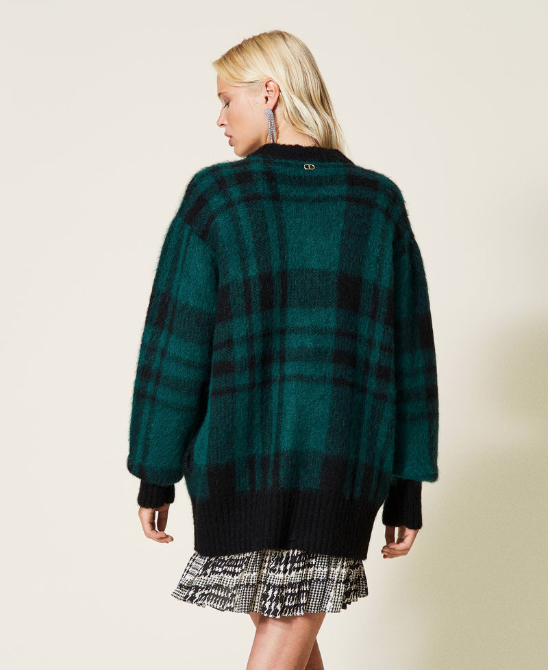 Mohair blend check cardigan Black / Dark Green Check Jacquard Woman 212TT3110-04