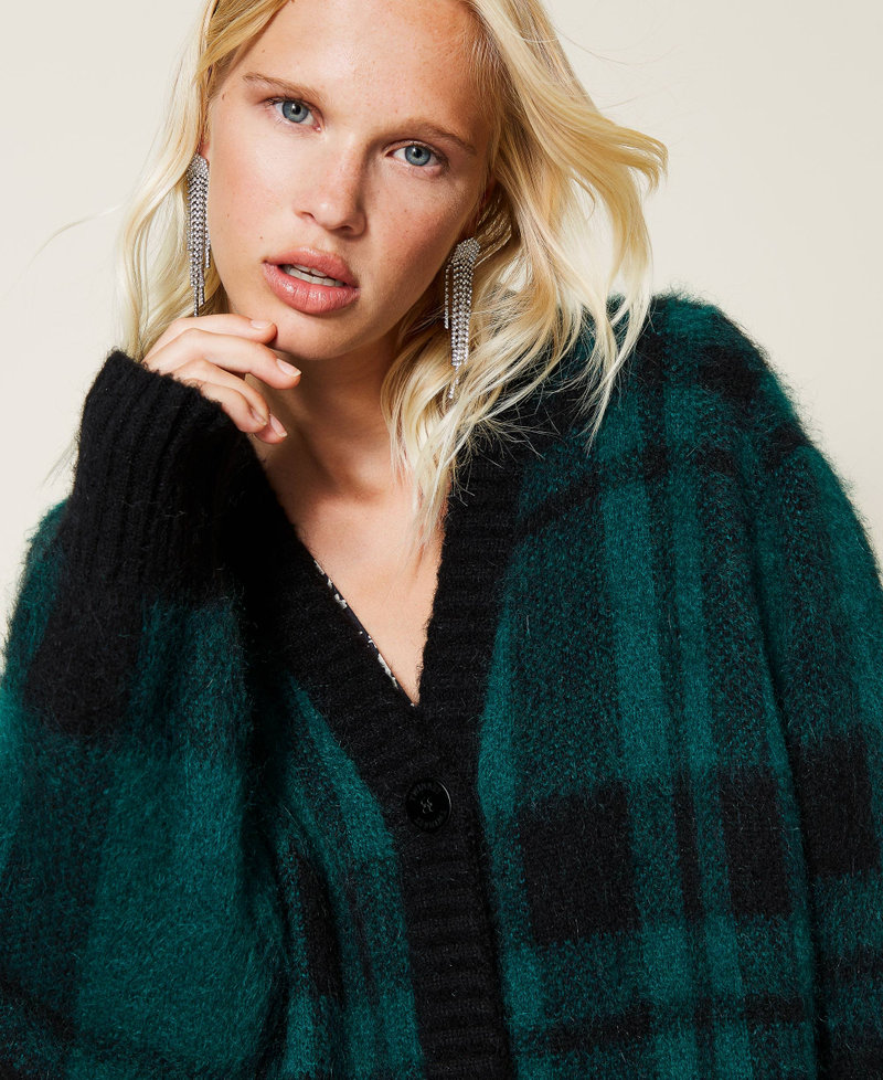 Mohair blend check cardigan Black / Dark Green Check Jacquard Woman 212TT3110-05