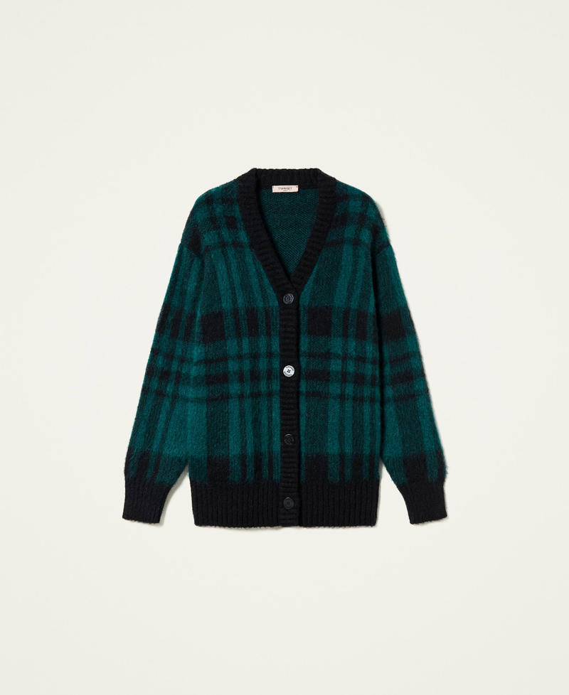 Mohair blend check cardigan Black / Dark Green Check Jacquard Woman 212TT3110-0S