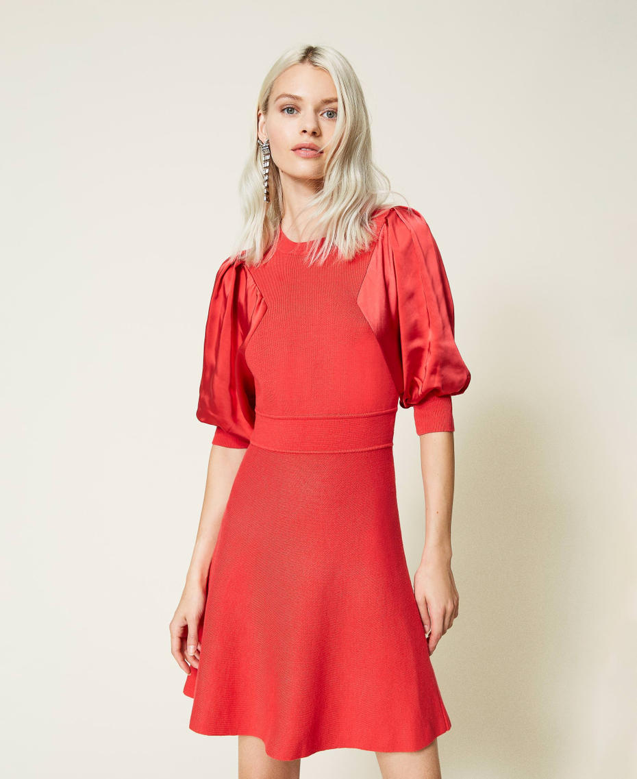 Knit and satin dress with logo "Coral Candy” Red Woman 212TT3151-01