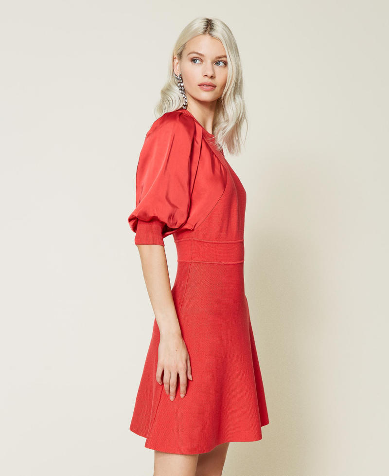 Knit and satin dress with logo "Coral Candy” Red Woman 212TT3151-02