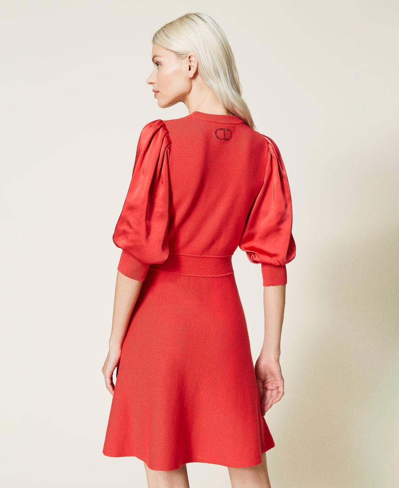 Knit and satin dress with logo "Coral Candy” Red Woman 212TT3151-03