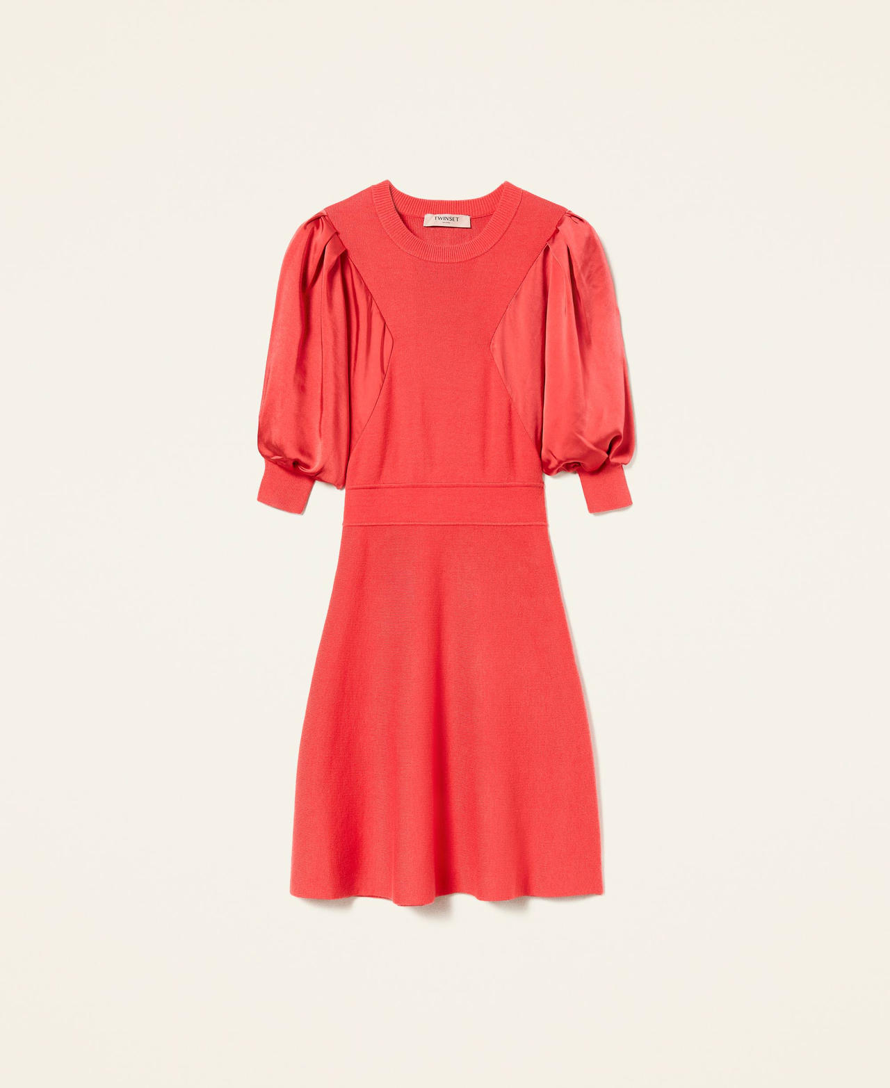 Knit and satin dress with logo "Coral Candy” Red Woman 212TT3151-0S