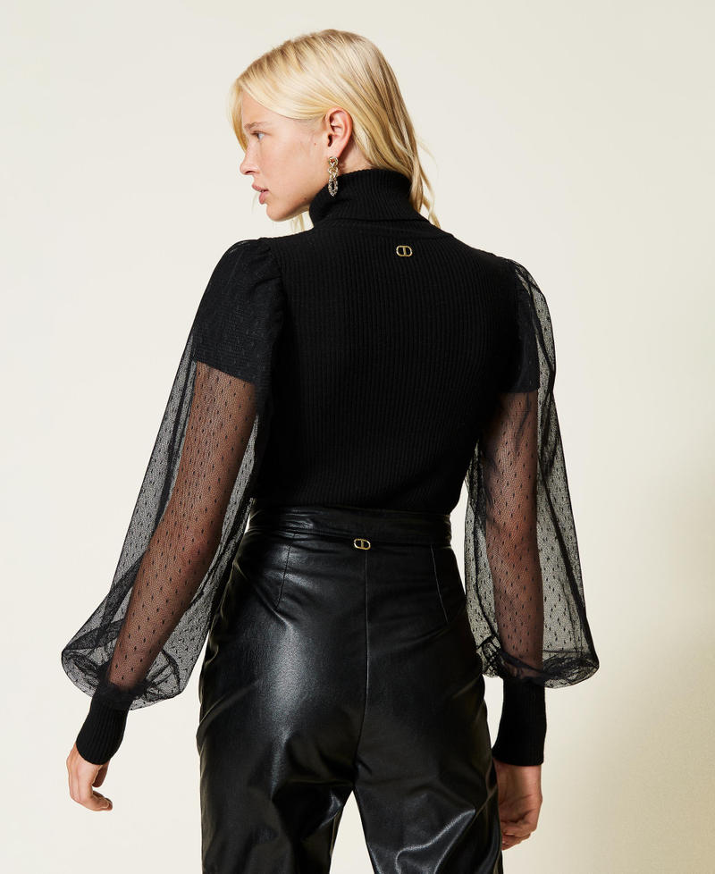 Turtleneck jumper with tulle sleeves Black Woman 212TT3171-03