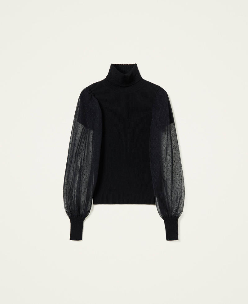 Turtleneck jumper with tulle sleeves Black Woman 212TT3171-0S