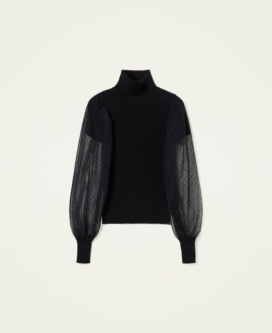 Turtleneck jumper with tulle sleeves Black Woman 212TT3171-0S