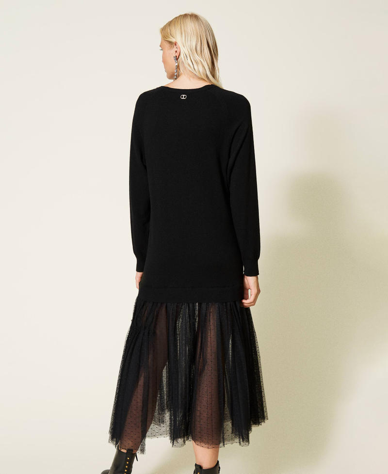 Long tulle and knit dress Black Woman 212TT3174-03
