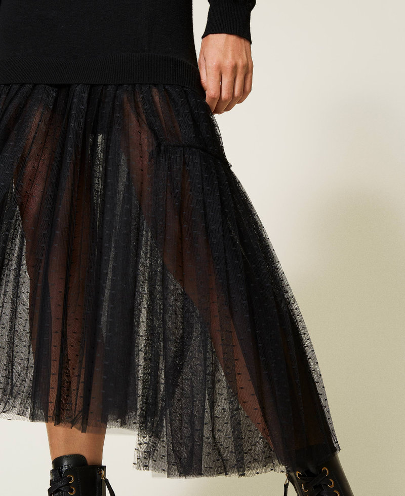 Long tulle and knit dress Black Woman 212TT3174-04