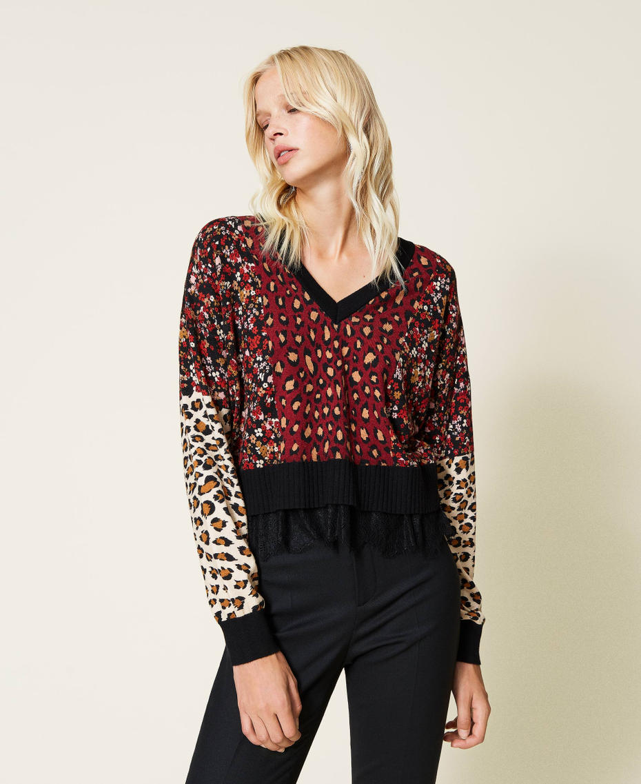 Pull-cardigan imprim&eacute; Imprim&eacute; Rayure Fleur Animalier Femme 212TT3240-01
