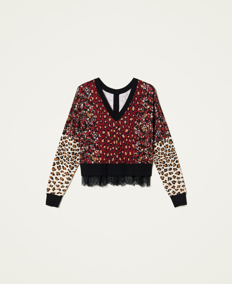 Pull-cardigan imprim&eacute; Imprim&eacute; Rayure Fleur Animalier Femme 212TT3240-0S