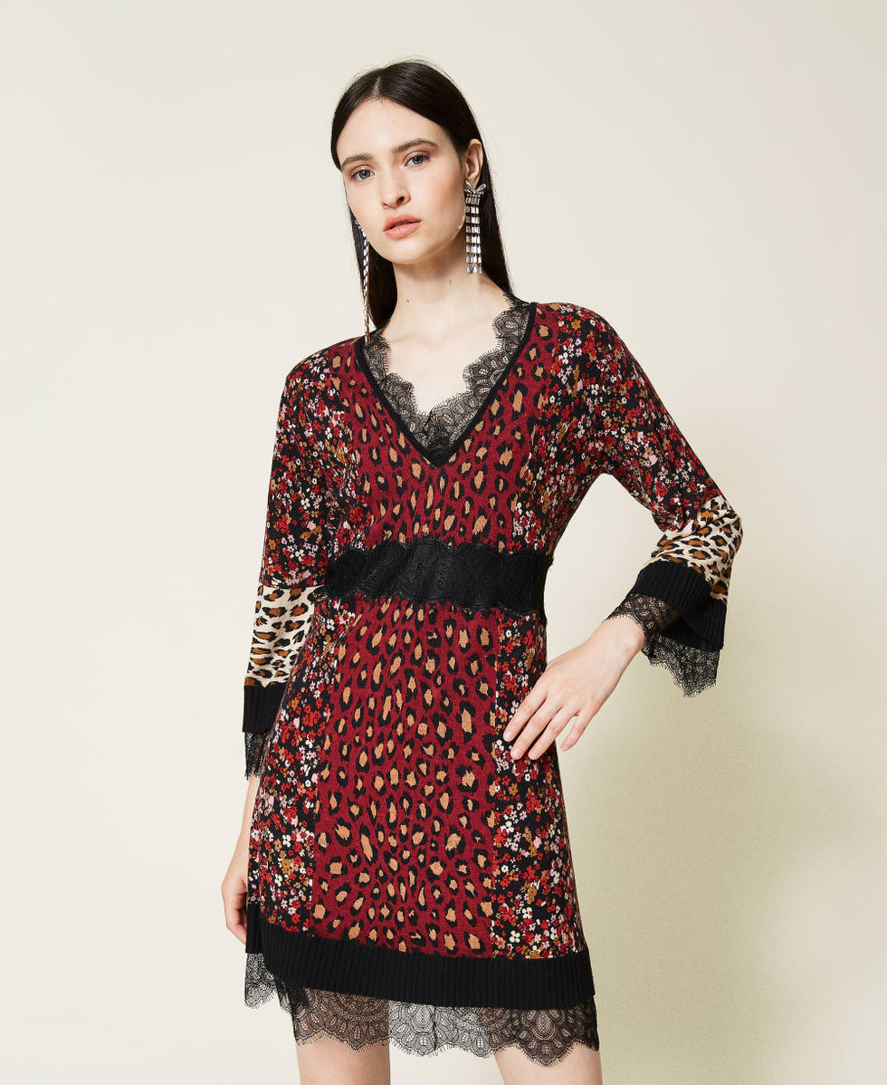 ladies long sleeve midi dress Pleated Chiffon Floral Midi Dress