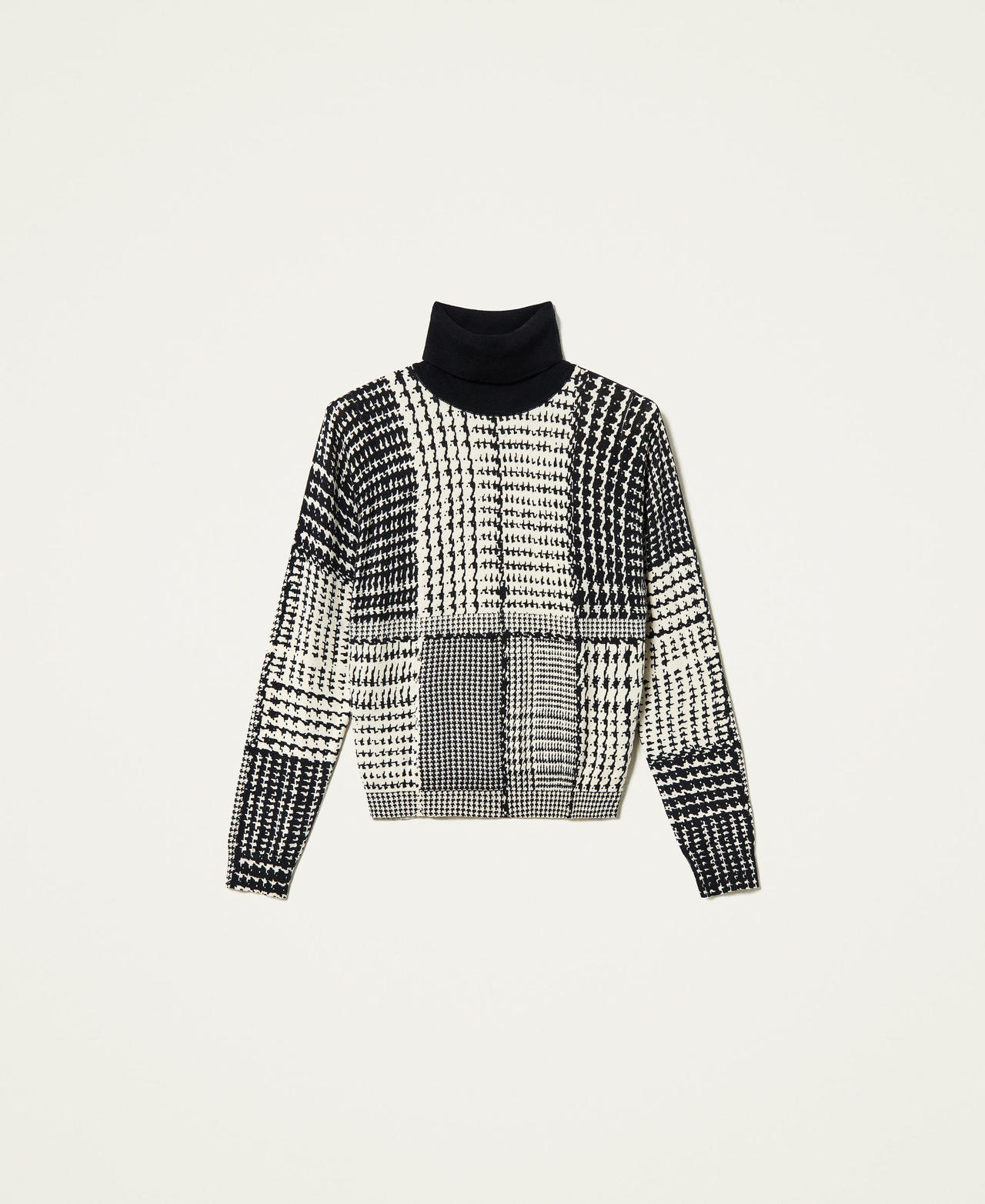 Pull col roul&eacute; imprim&eacute; Imprim&eacute; Carreaux Bicolore Noir / Blanc &laquo;&nbsp;Neige&nbsp;&raquo; Femme 212TT3242-0S