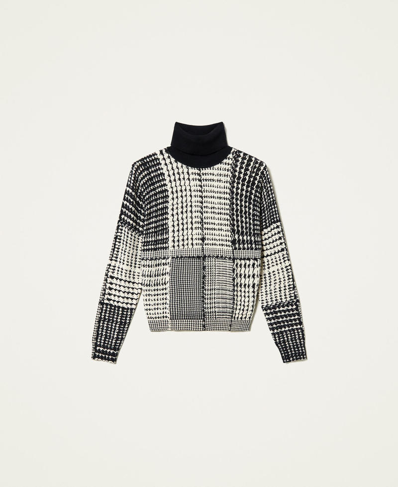Pull col roul&eacute; imprim&eacute; Imprim&eacute; Carreaux Bicolore Noir / Blanc &laquo;&nbsp;Neige&nbsp;&raquo; Femme 212TT3242-0S