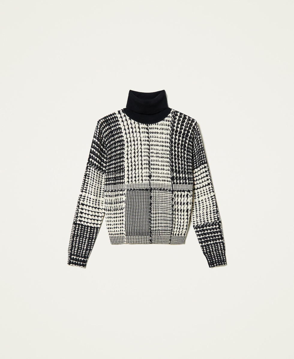 Printed turtleneck jumper Two-tone Black / &ldquo;Snow&rdquo; White Check Print Woman 212TT3242-0S
