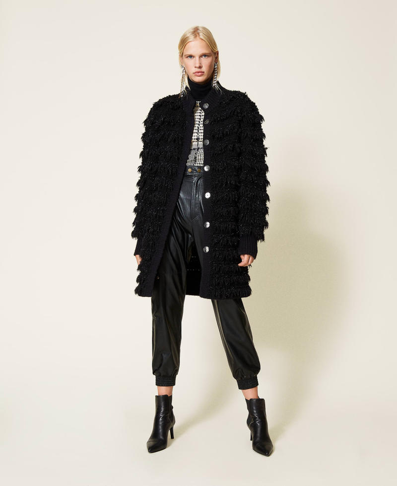 Pull col roul&eacute; imprim&eacute; Imprim&eacute; Carreaux Bicolore Noir / Blanc &laquo;&nbsp;Neige&nbsp;&raquo; Femme 212TT3242-0T