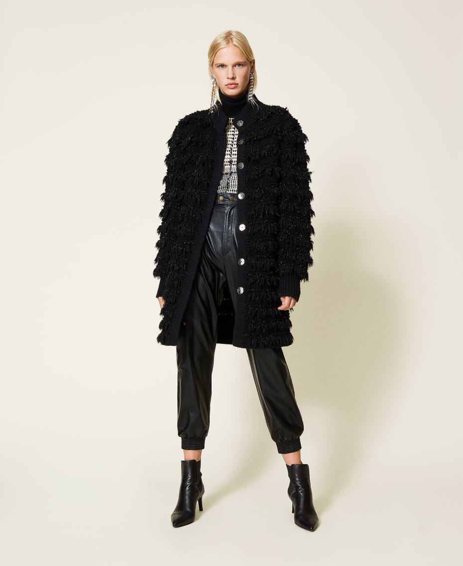 Pull col roul&eacute; imprim&eacute; Imprim&eacute; Carreaux Bicolore Noir / Blanc &laquo;&nbsp;Neige&nbsp;&raquo; Femme 212TT3242-0T