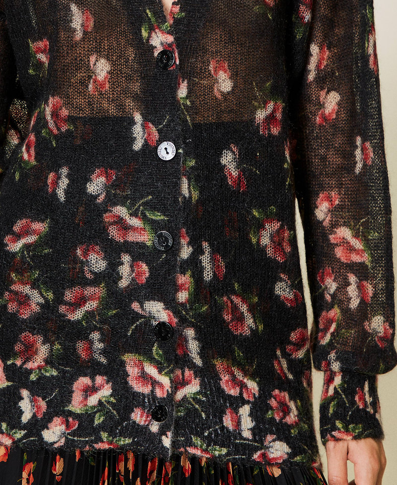 Printed mohair cardigan Fadeout Black / “Coral Candy” Red Flowers Woman 212TT3250-04