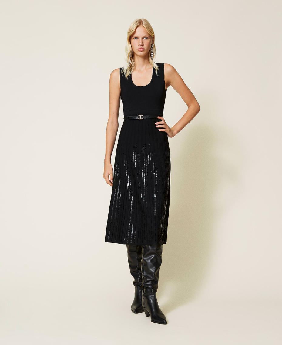 Knit dress with sequins Black Woman 212TT3262-01