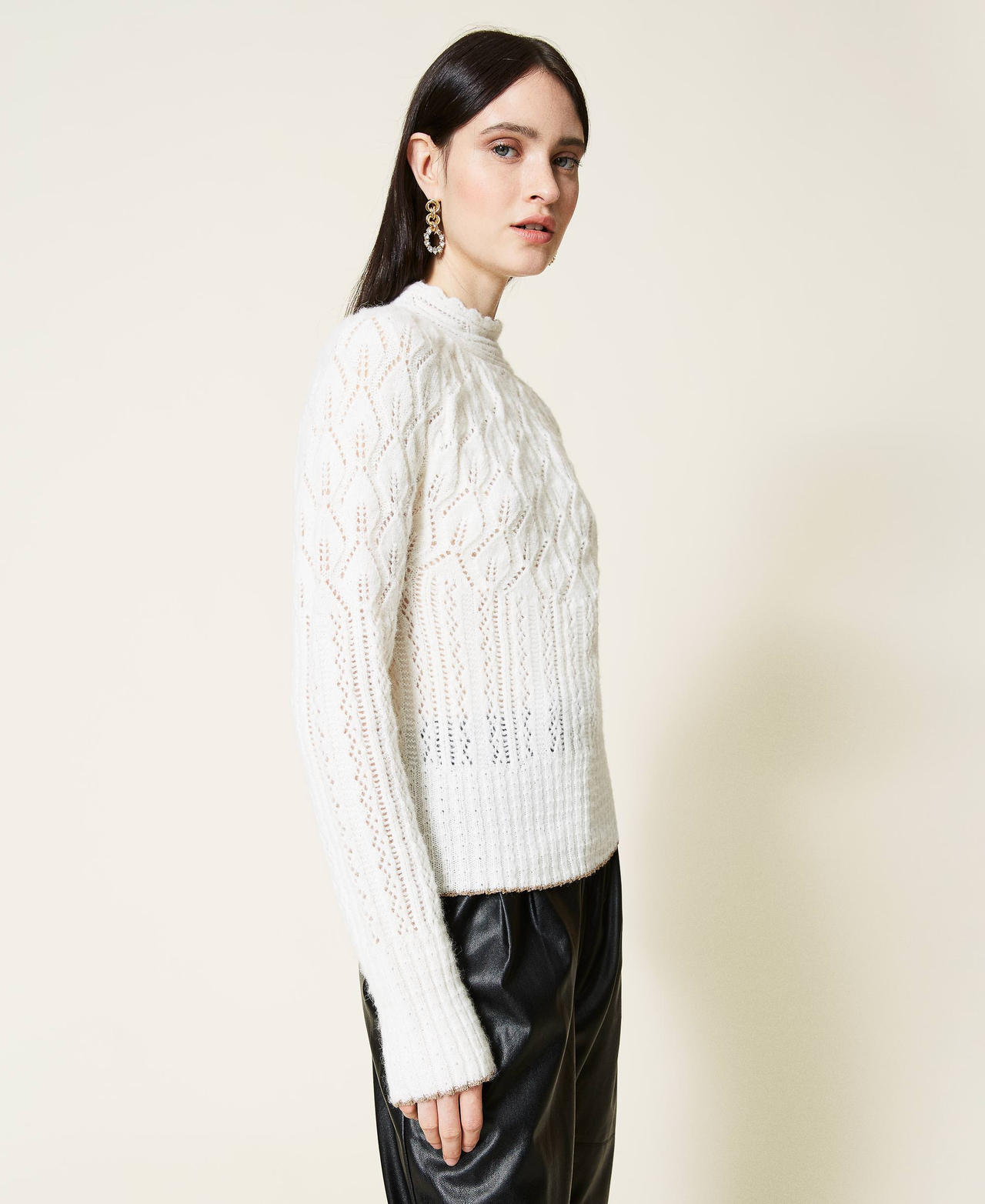 Jersey calado de mezcla de lana White Nieve Mujer 212TT3280-02