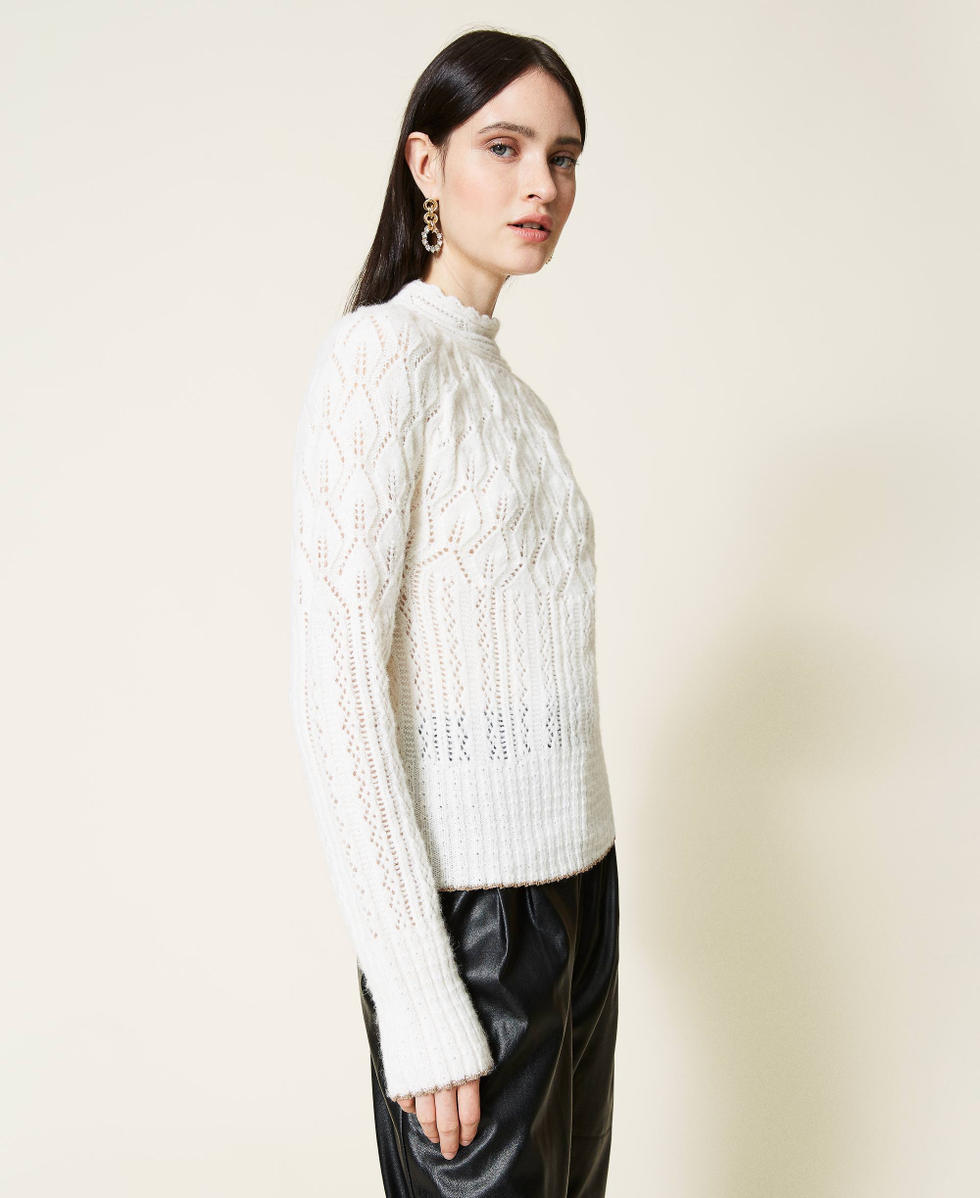 Pull ajour&eacute; en laine m&eacute;lang&eacute;e Blanc Neige Femme 212TT3280-02