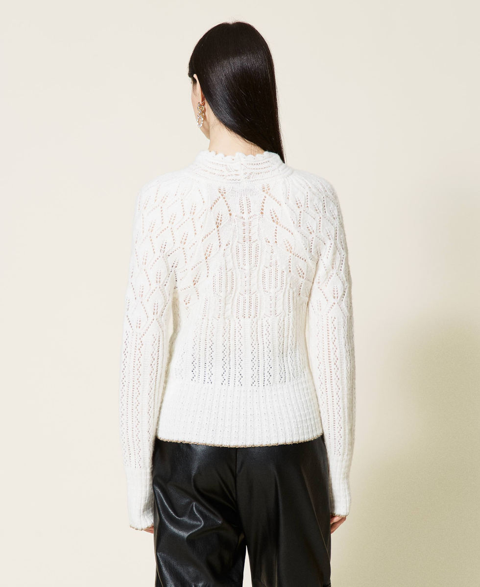 Pull ajour&eacute; en laine m&eacute;lang&eacute;e Blanc Neige Femme 212TT3280-03