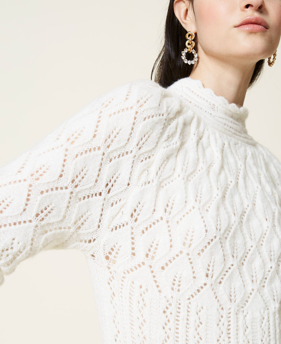 Pull ajour&eacute; en laine m&eacute;lang&eacute;e Blanc Neige Femme 212TT3280-04