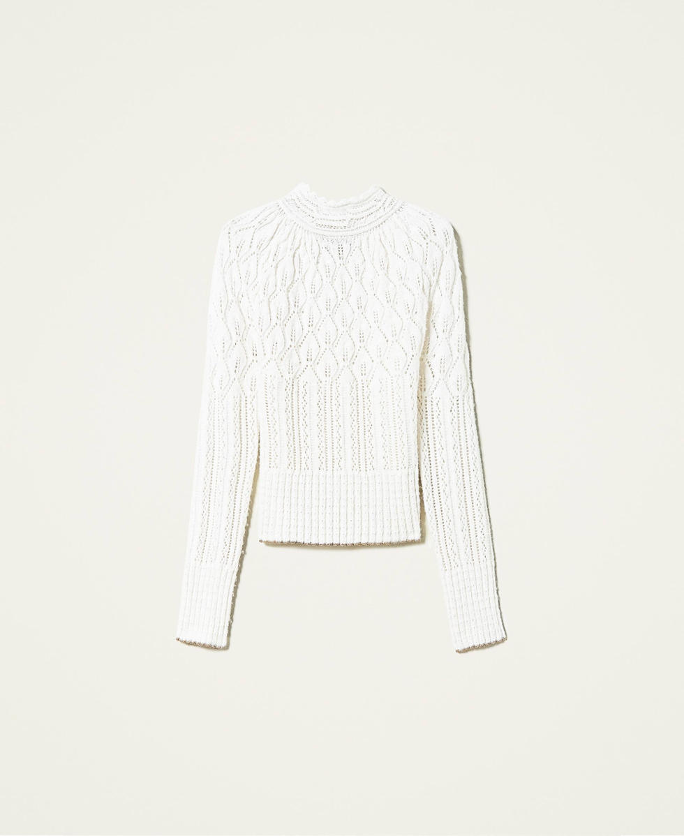 Pull ajour&eacute; en laine m&eacute;lang&eacute;e Blanc Neige Femme 212TT3280-0S
