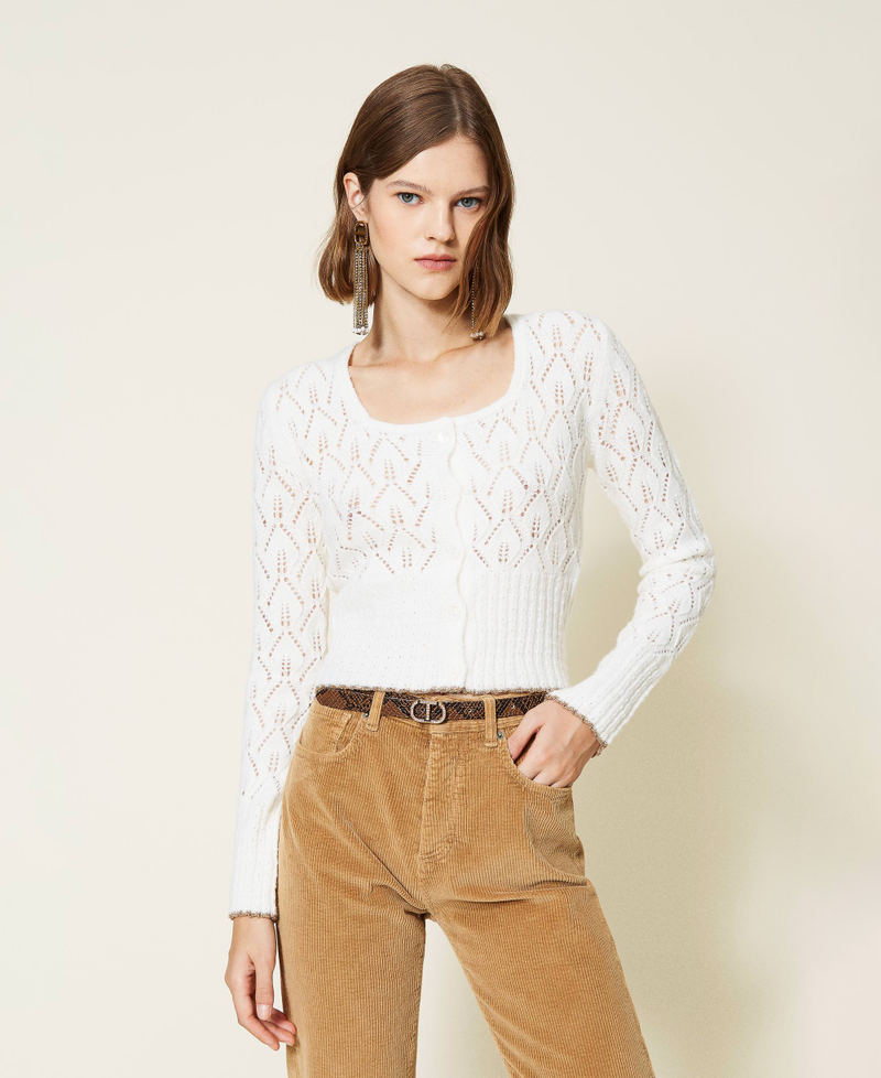 C&aacute;rdigan calado de mezcla de lana White Nieve Mujer 212TT3281-01