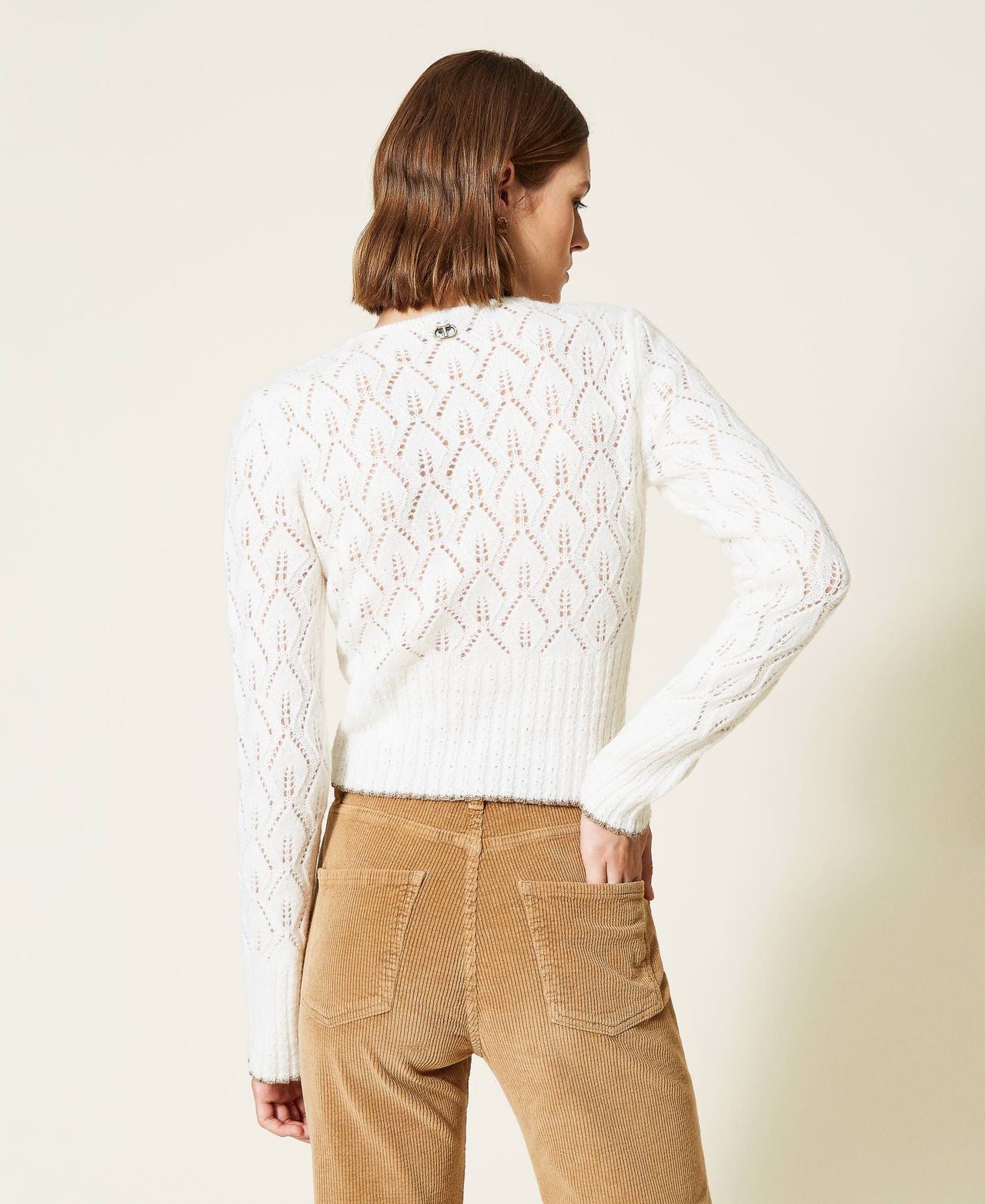 C&aacute;rdigan calado de mezcla de lana White Nieve Mujer 212TT3281-03