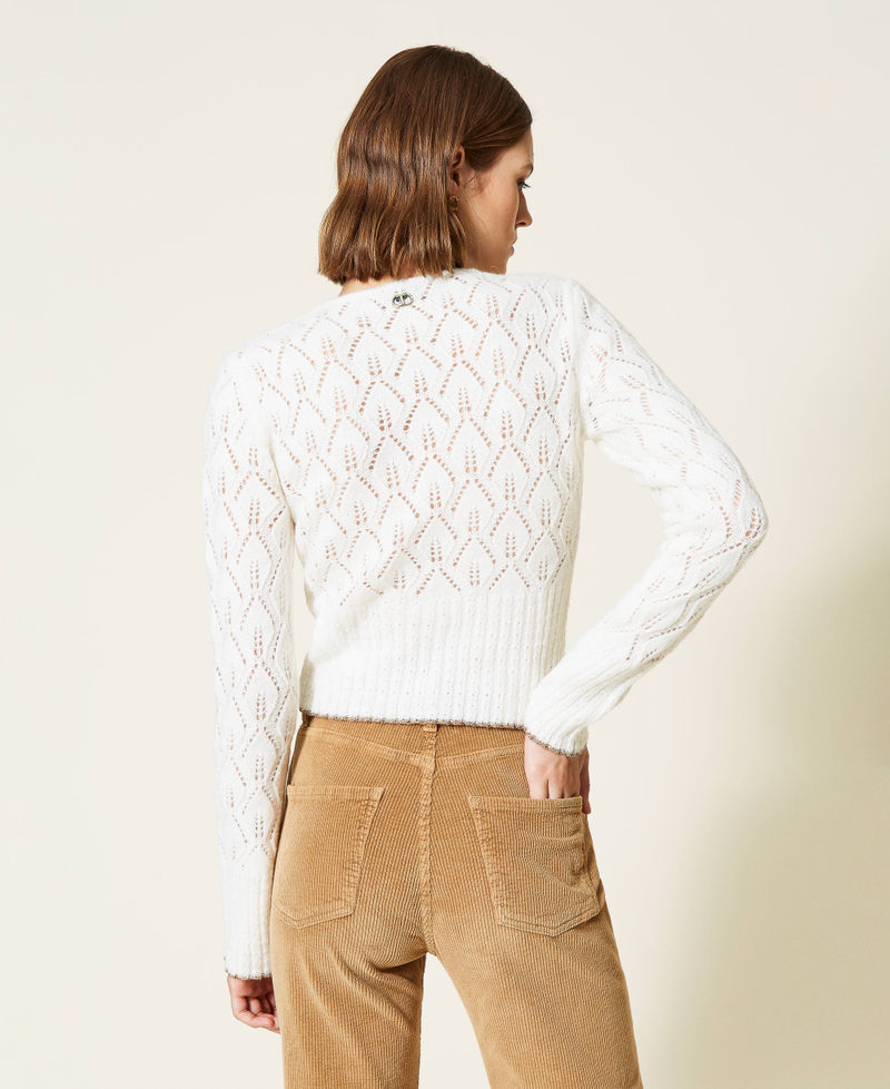 C&aacute;rdigan calado de mezcla de lana White Nieve Mujer 212TT3281-03