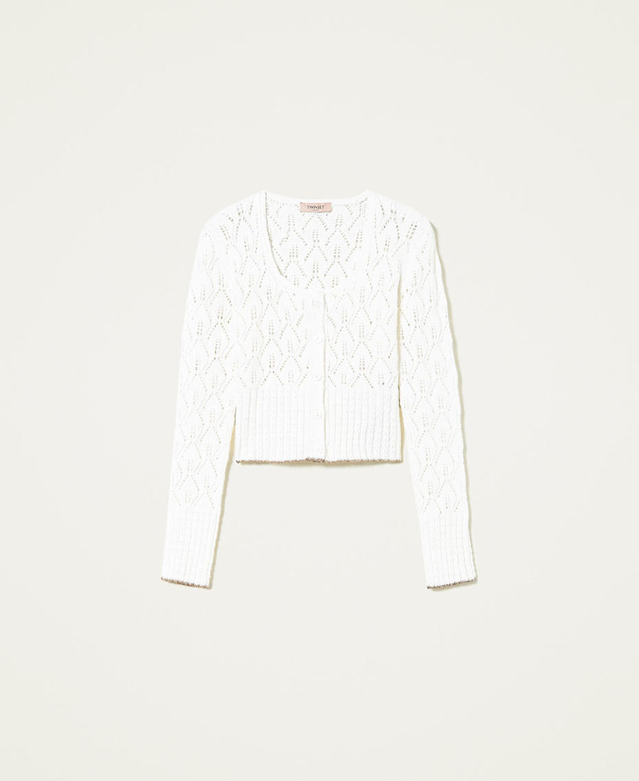 C&aacute;rdigan calado de mezcla de lana White Nieve Mujer 212TT3281-0S