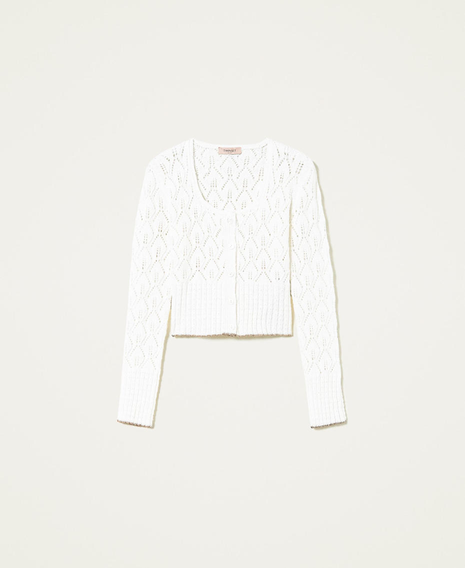 Cardigan ajouré en laine mélangée Blanc Neige Femme 212TT3281-0S