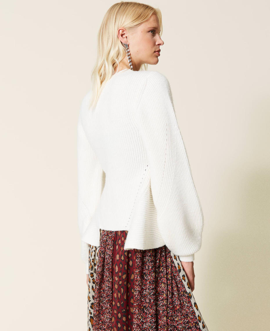 Wool blend jumper with flounces White Snow Woman 212TT3290-03