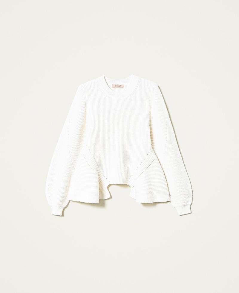 Wool blend jumper with flounces White Snow Woman 212TT3290-0S