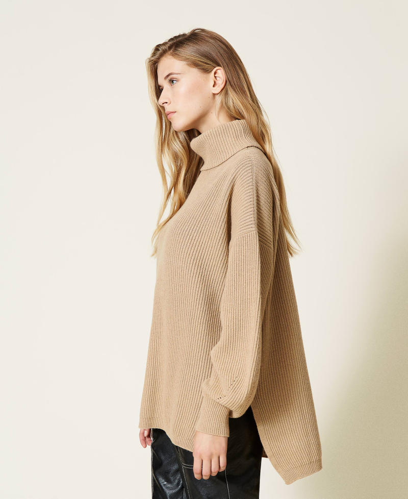 Maxi maglia in misto lana a coste Beige "Golden Rock" Donna 212TT3302-01